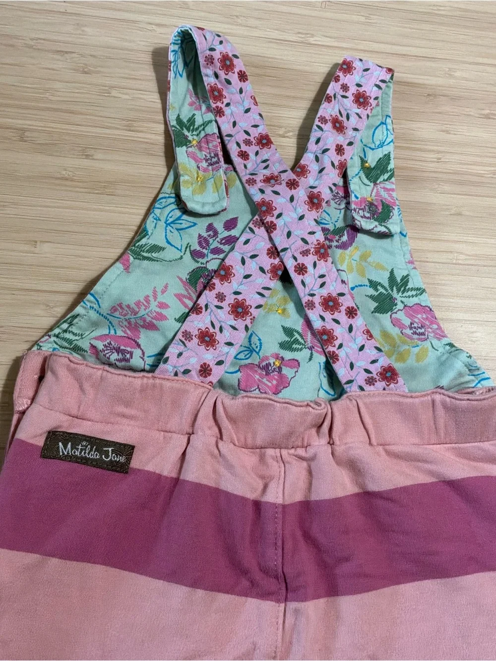 Matilda Jane Pink and Rose Striped Overalls—12-18mo
